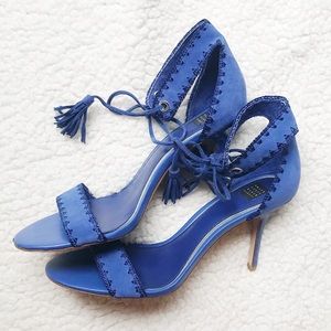 White House Black Market Blue Ankle Tie Heels
